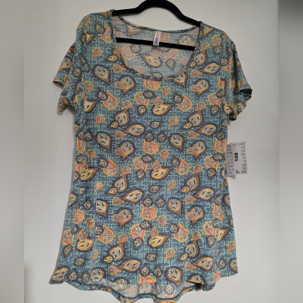 LuLaRoe Vibrant Blue and Orange Short Sleeve Tee